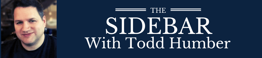 Portrait of a man on the left beside a dark blue banner that reads 'The Sidebar With Todd Humber' indicating a podcast cover.